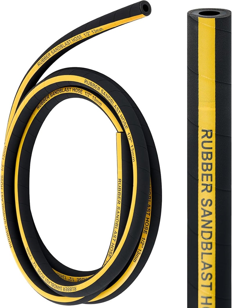 Threlaco Sandblast Hose 1/2" Id, 1" Od, 10 ft Long 227.52 Psi Heavy Duty Rubber Sandblaster Hose Sandblasting Gun Sand Blaster Cabinet Pressure Washer Sandblasting Kit Tools - Image 1